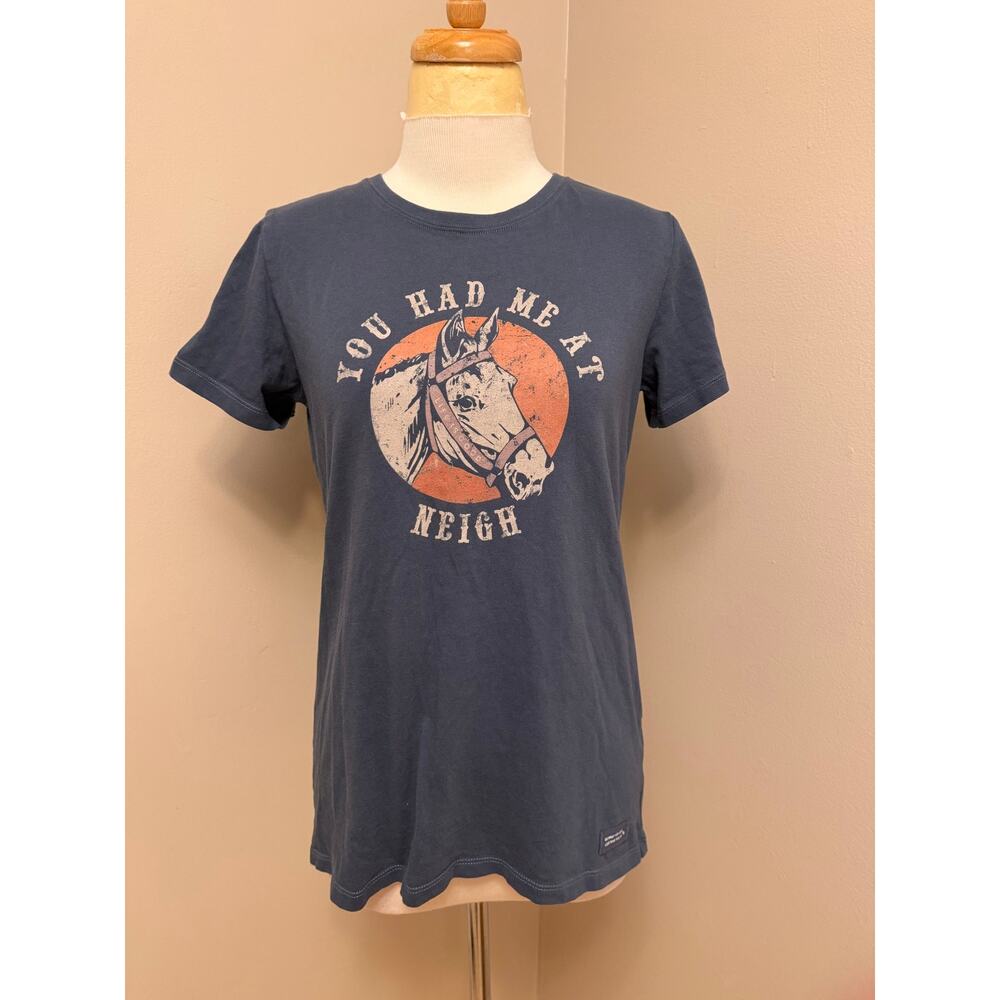 Life Is Good You Had Me at Neigh Short Sleeve Tee Darkest Blue Sz Medium